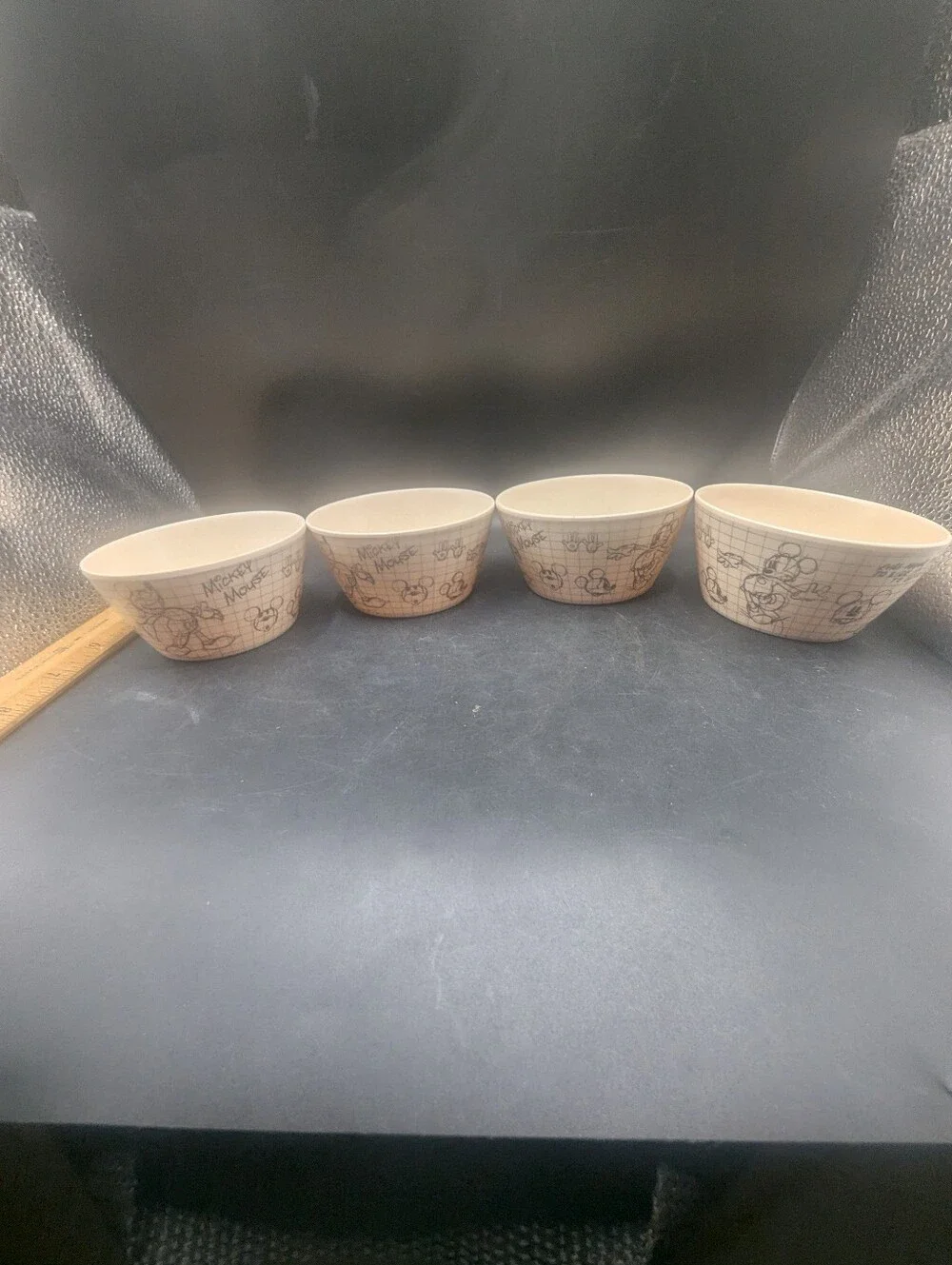 Disney Mickey Mouse Sketchbook Bamboo Tidbit Bowls Character Cream/Blk Lot of 4